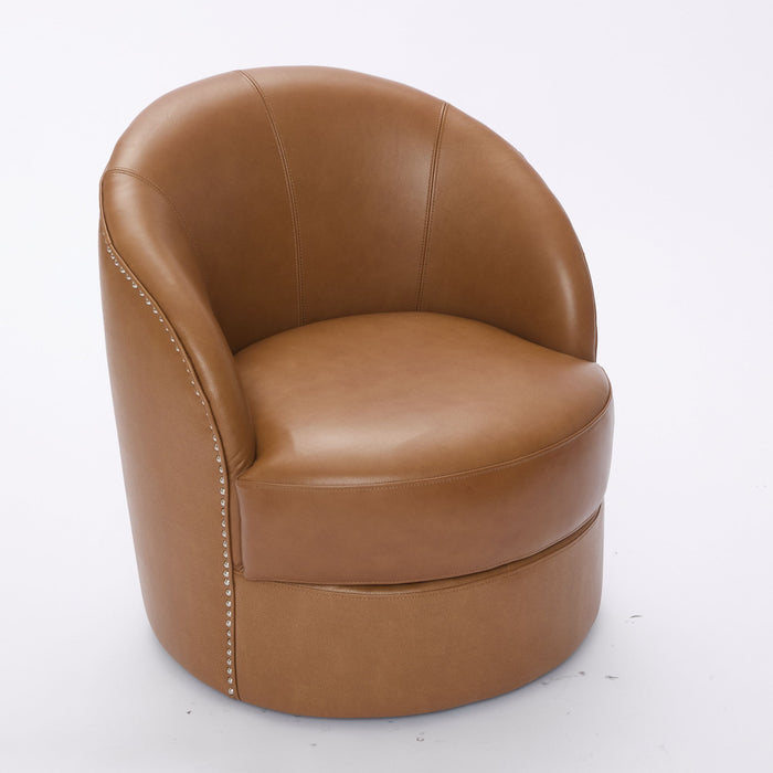 Swivel Accent Chair With 360° Smooth Spin - Black / Light Brown / Silver