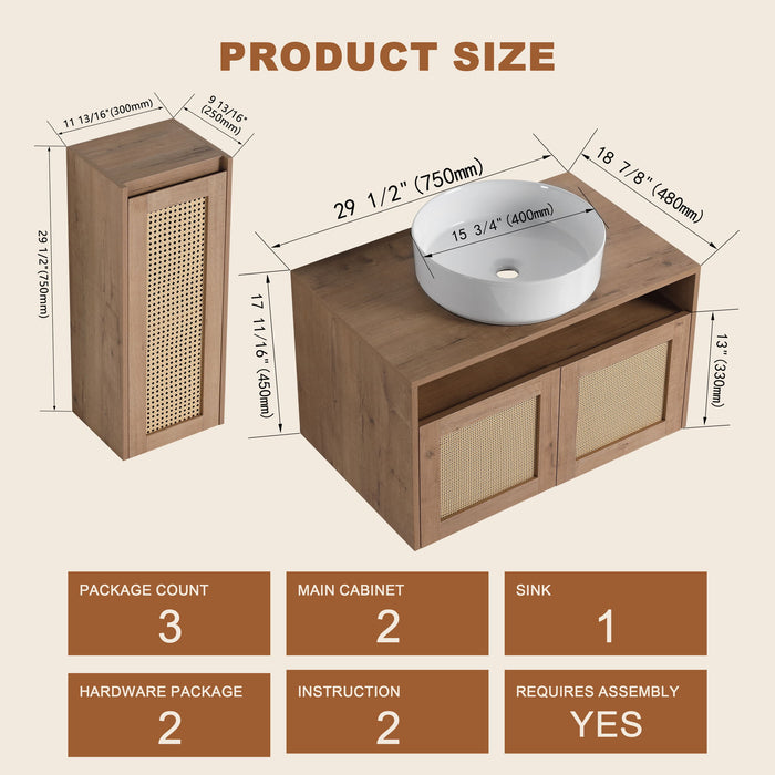 Bathroom Vanity With Art Sink And Side Cabinet, Float Mounting Design