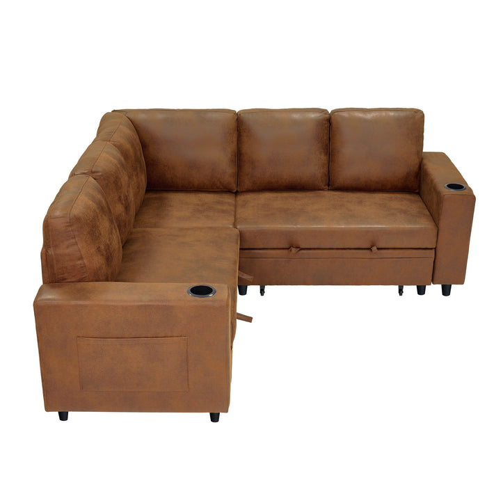 Upholstered L - Shape Sectional Sofa Bed With Pull Out Sleeper And Storage