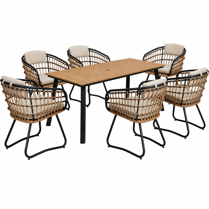 7 Piece Outdoor Patio Dining Set For 6, Chairs With Cushions And Table - Yellow