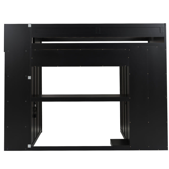 Gaming Loft Bed With Desk And Storage, LED Lights