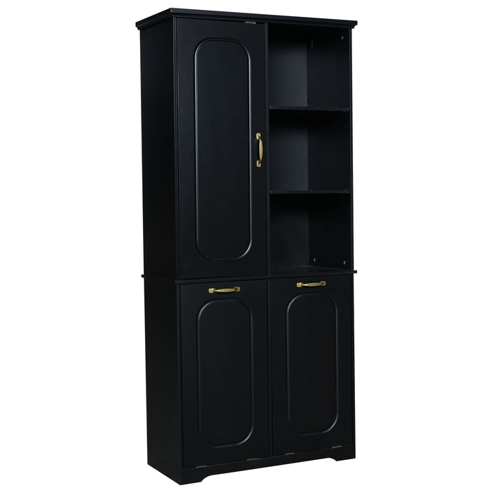 Freestanding Tall Storage Cabinet With 2 Tilt Out Hampers