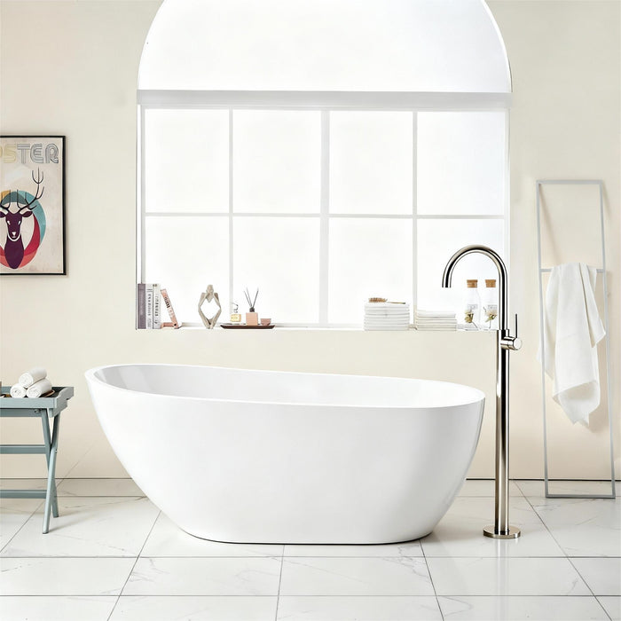 Contemporary Glossy Freestanding Bathtub With Chrome Overflow And Drain