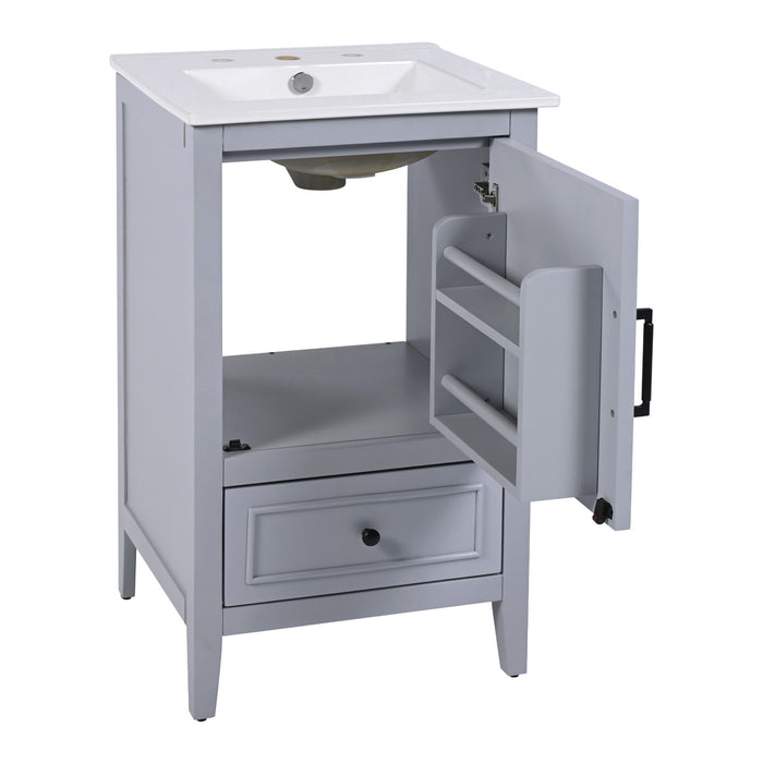 20" Bathroom Vanity With Sink, Bathroom Cabinet With A Door, Door Shelf Storage And Adiustable Foot Pads, A Drawer - Gray