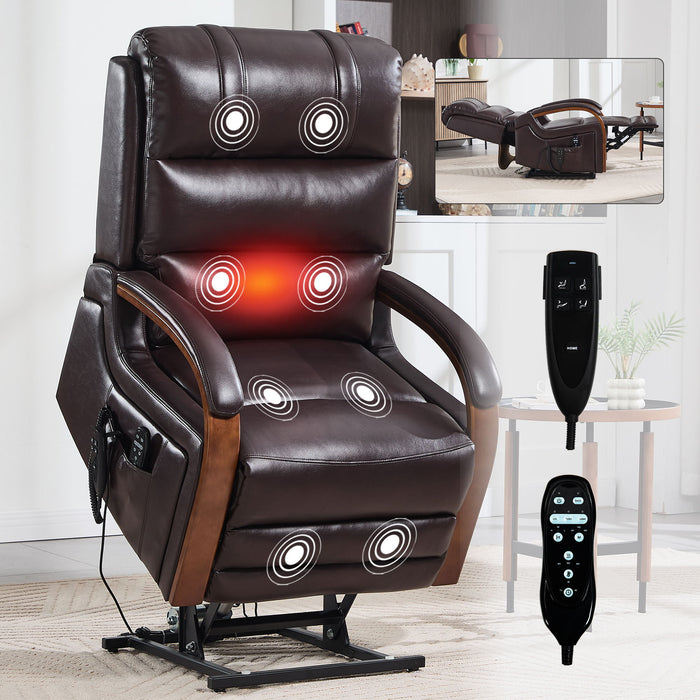 Power Lift Recliner Chair Dual Motor Infinite Position With Heat Massage And Heavy Duty Motion Mechanism - Brown