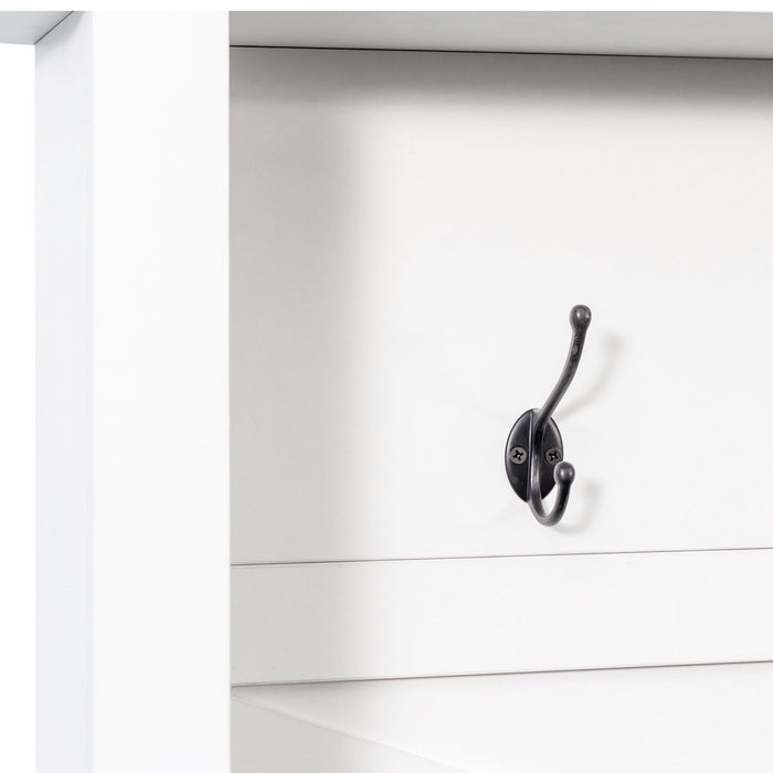 4 In 1 Hall Tree With 6 Hooks, Entryway Bench With Adjustable Shelves - White