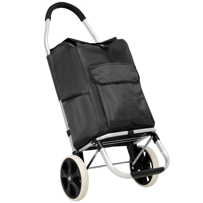 Foldable Shopping Trolley With Wheels And Removable Waterproof Bag - Black