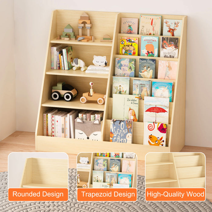 Bookshelf And Toy Storage Organizer, 4 Tier Bookcase With Display Stand For Playroom