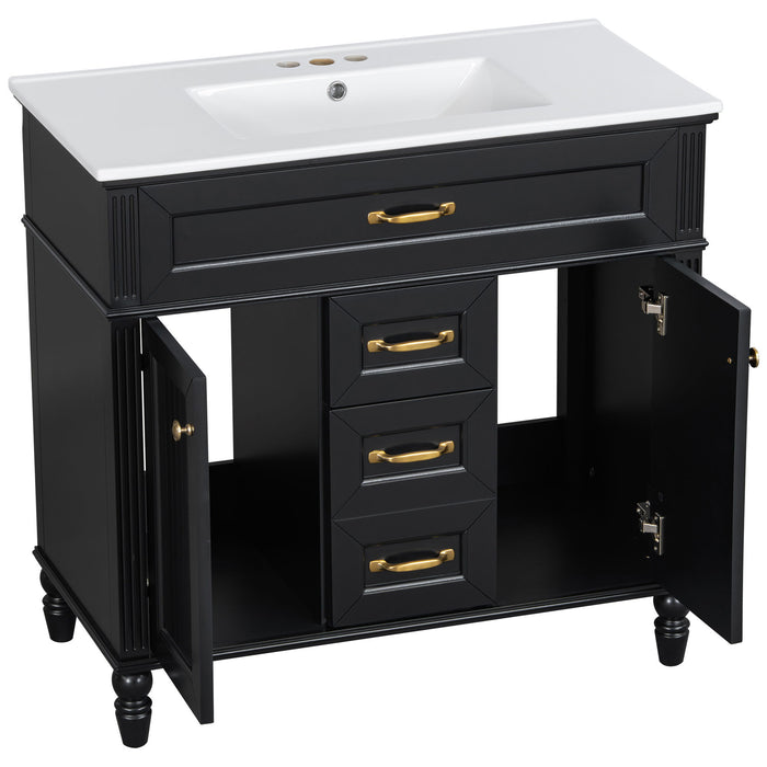 Bathroom Vanity With Sink, Flip-Out Top Drawer, Soft Close Doors, 2 Storage Drawers