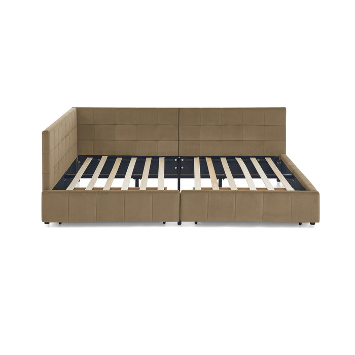Storage Upholstered Tufted Bed Frame With Backrest And Armrests