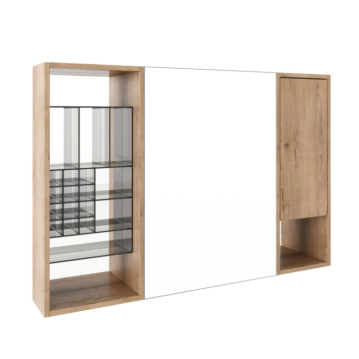 Wall Mounted Bathroom Mirror Cabinet & Adjustable Shelves Storage Cabinet - Imitative Oak