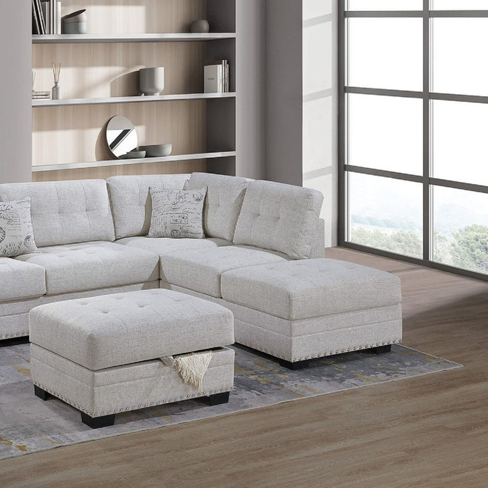 L - Shaped Sectional Sofa Set With Storage Ottoman, Tufted Upholstery Nailhead Trim