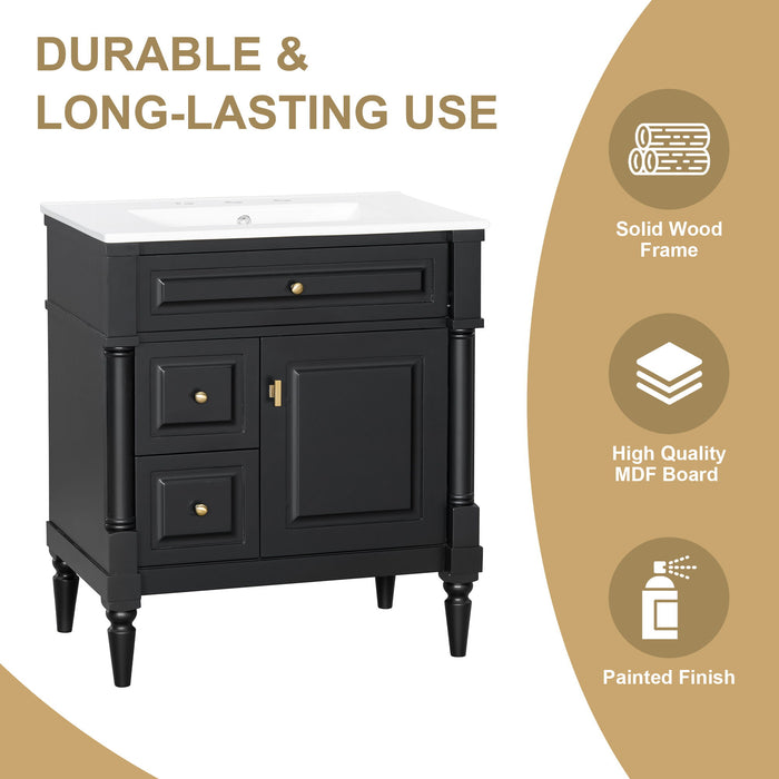 Modern Bathroom Vanity With Sink, Freestanding Cabinet With Flip Drawer & Adjustable Shelf