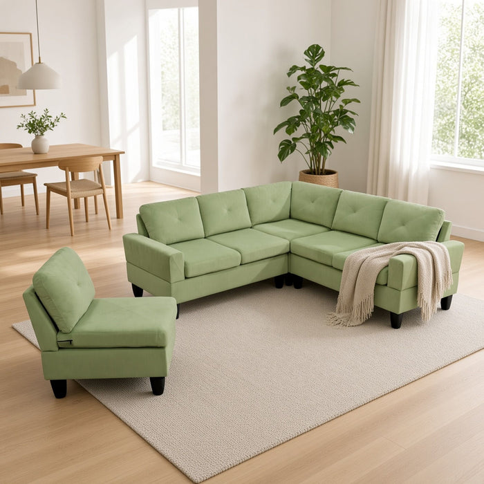 Modular L - Shaped Sectional Sofa, 6 Seater, 4 Piece Couch With Chaise - Green
