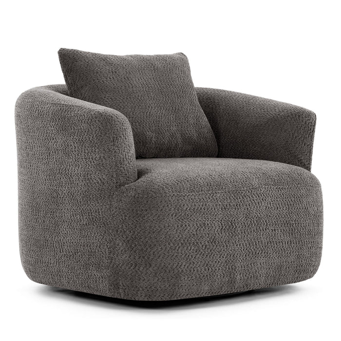360° Swivel Barrel Sofa Chair With Throw Pillow, Chenille Upholstered Accent Chair