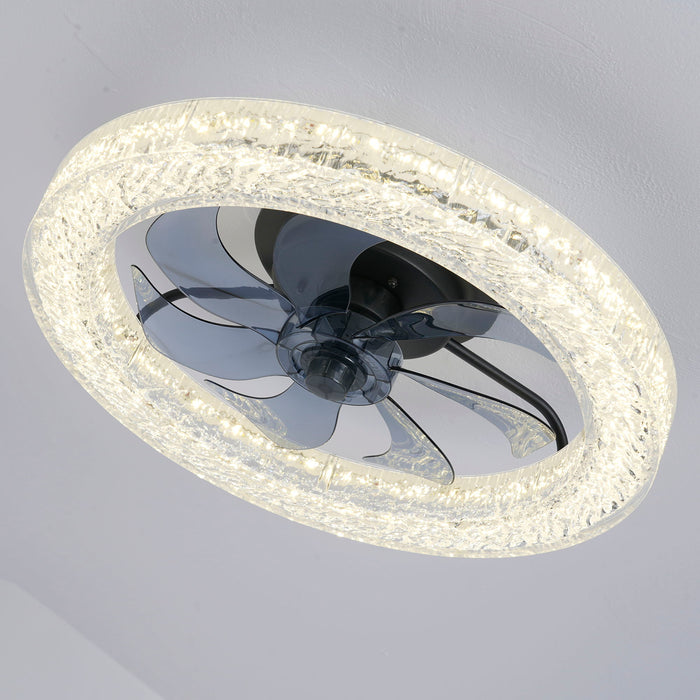 LED Light Source And Remote Control, 3000 - 6500K Dimmable Flush Mount LED Fan Light, 6 Speeds, Quiet DC Motor For Living Room - Matte Black
