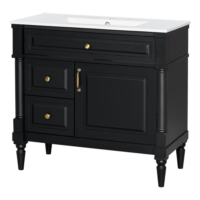 Freestanding Bathroom Vanity With Sink, Adjustable Shelf, Flip Drawer