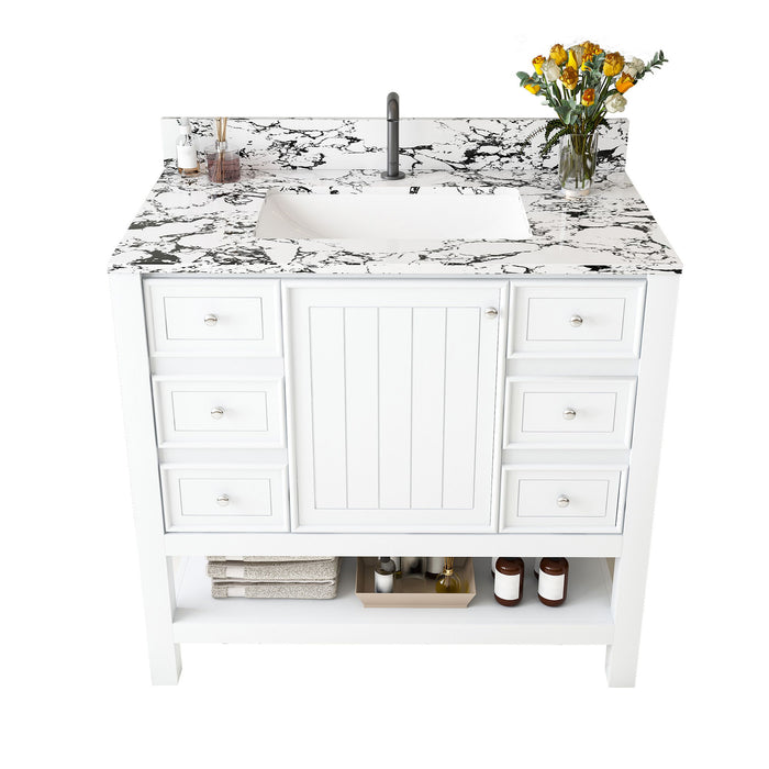 Bathroom Vanity Set With 3 Drawers And Storage Cabinet, Single Faucet Hole - White