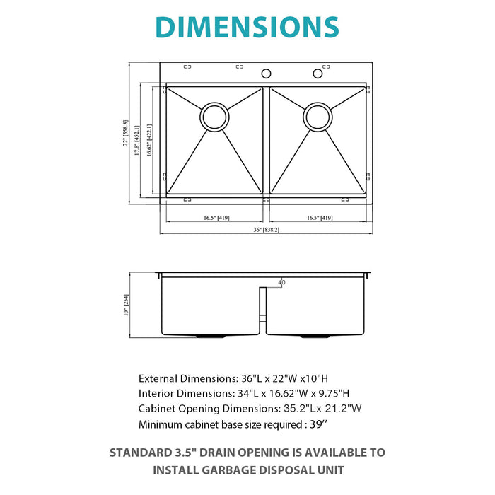 Topmount, Drop In Double Bowl Kitchen Sink