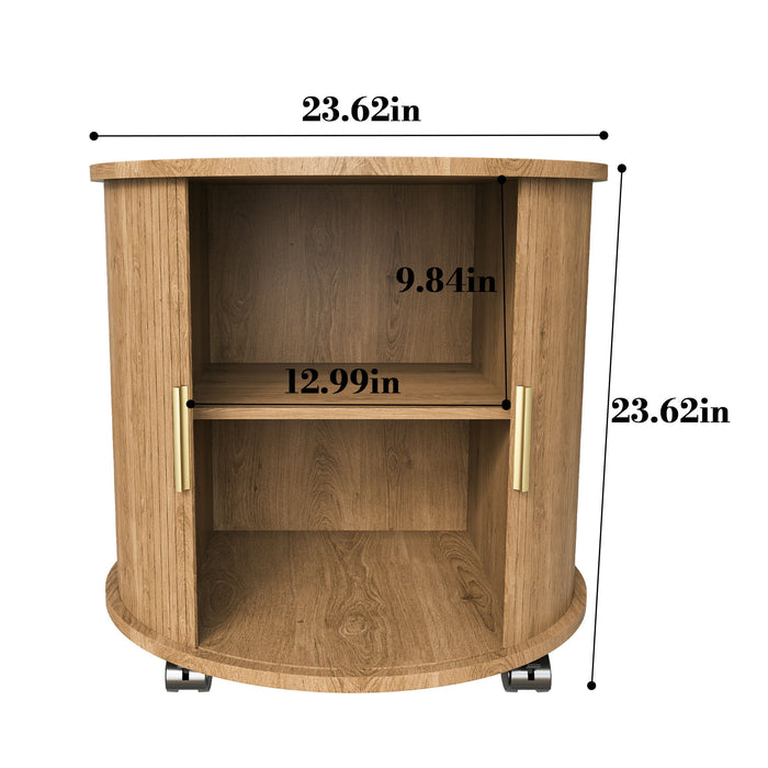 Cylinder Nightstand With Charging Station & Sliding Door