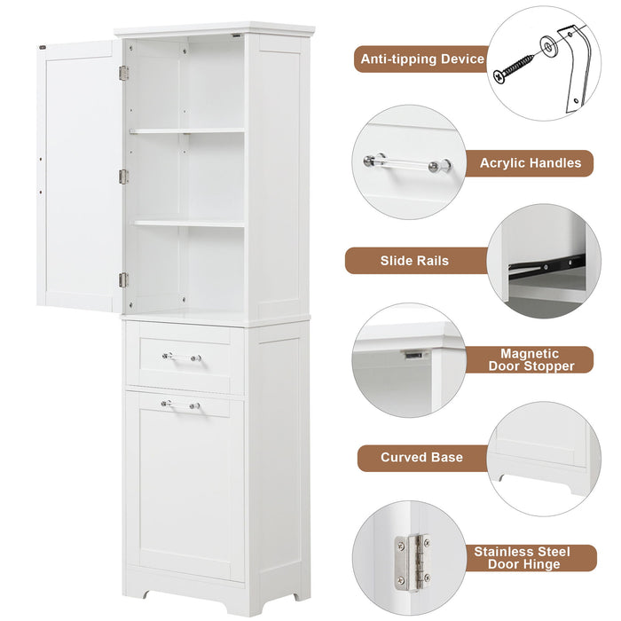 Tall Freestanding Bathroom Storage Cabinet With Adjustable Shelf And 2 Drawers