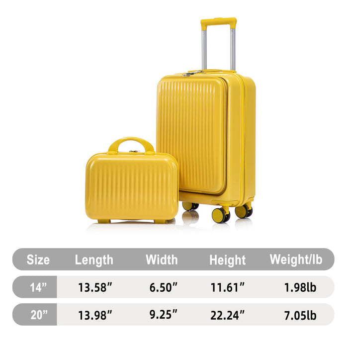 Luggage Set With Cosmetic Case, Combination Lock, Front Opening Design