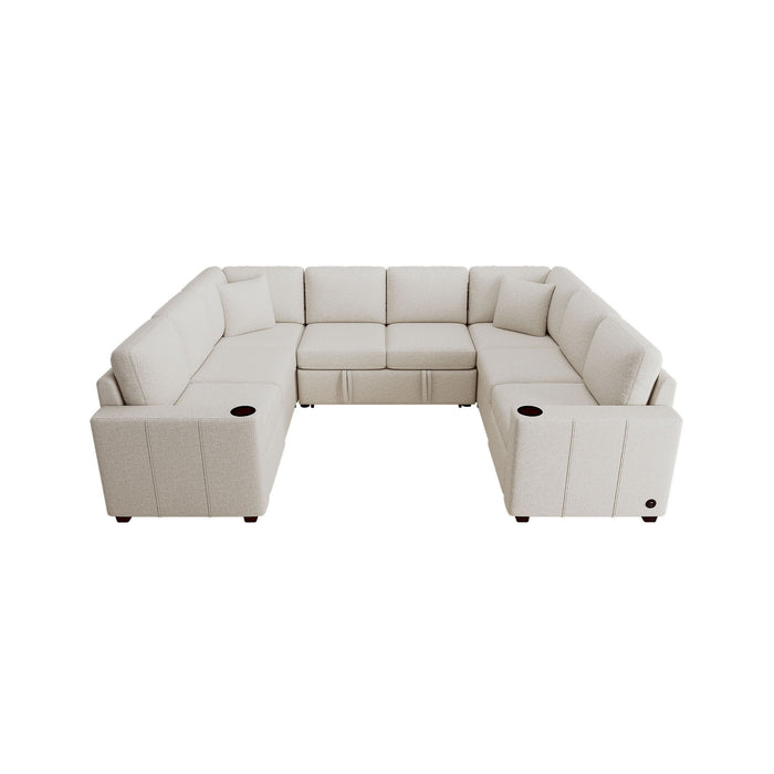 Convertible U-Shaped Sectional Sofa With Pull-Out Bed