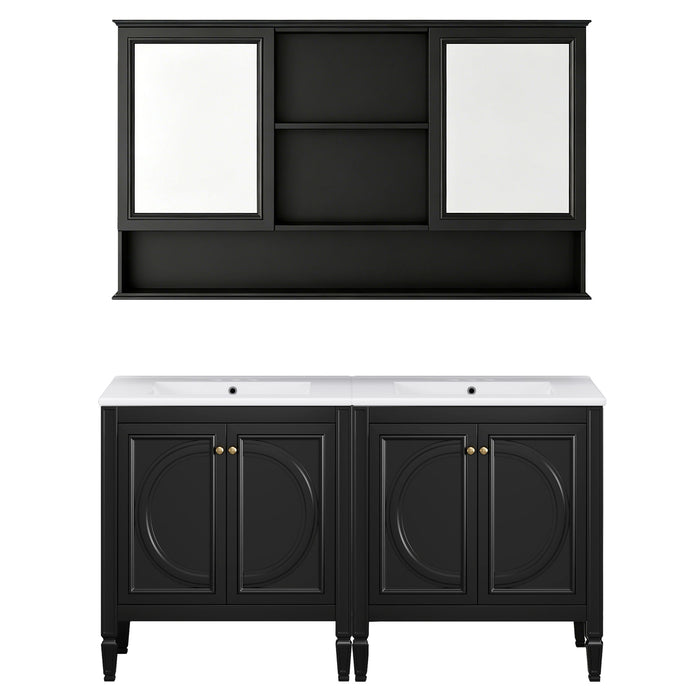 Double Sink Bathroom Vanity Set With Wall Mount Mirror Cabinet