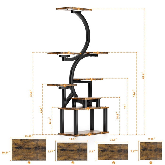 8 Tier Indoor Plant Stand With 5 Grow Lights For Living Room - Rustic Brown