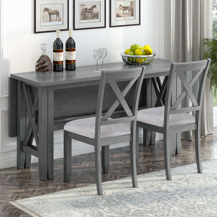 Foldable Dining Set For 6 With 4 Chairs And Bench, Space Saving Design - Gray