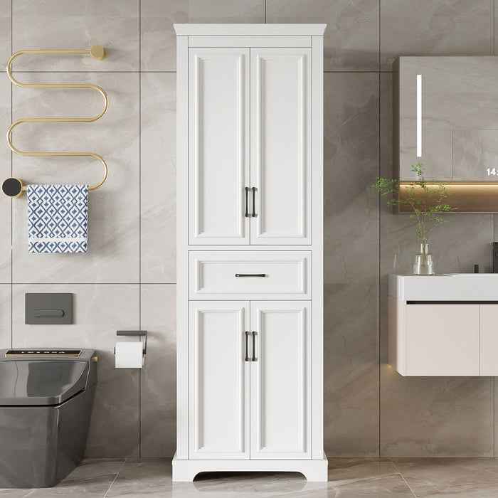 Freestanding Bathroom Vanity, Elegant Design With 4 Doors & 1 Drawer, Adjustable Shelves, Damping Hinges - White
