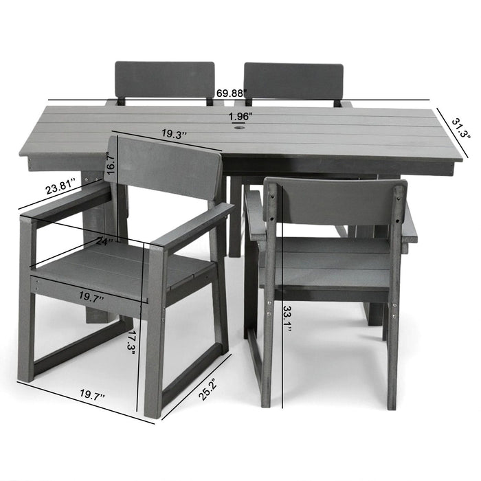 5 Piece Outdoor Dining Set, Table With Umbrella Hole And 4 Armrest Chairs