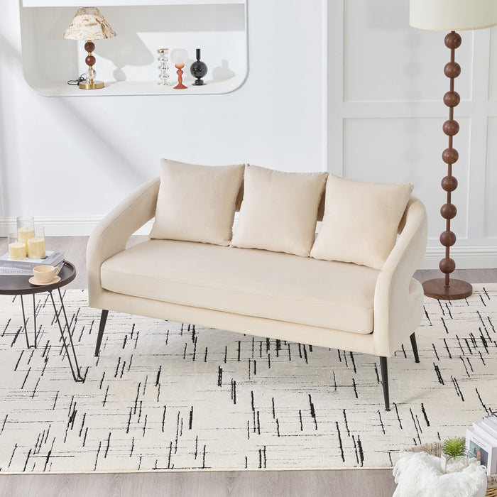 Open Back Loveseat Settee With 3 Pillows