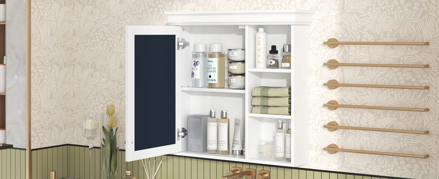 Wall Mounted Bathroom Medicine Cabinet With Mirror And Adjustable Storage With Soft Close Hinges