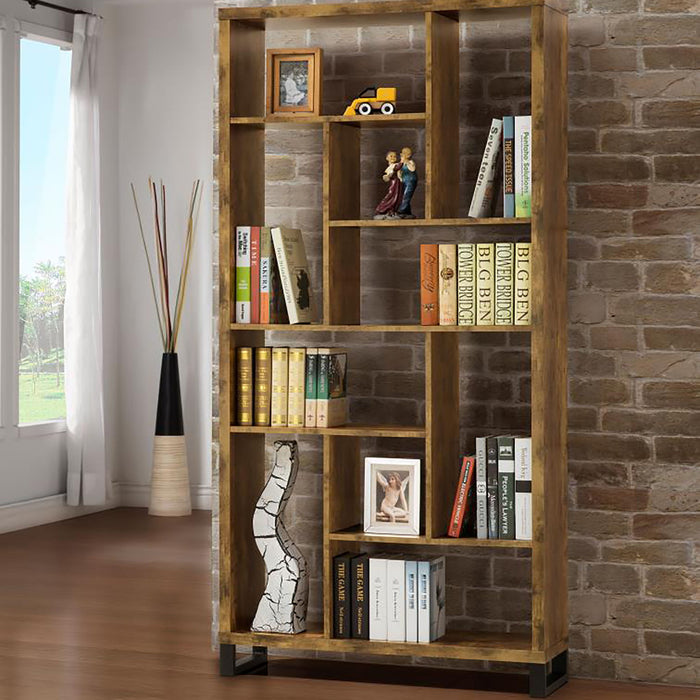 6 Tier Rectangular Bookcase With Accents - Brown