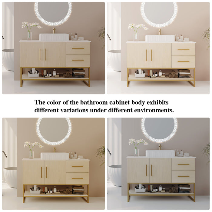 Bathroom Vanity With Vessel Sink Accent Free Standing Cabinet - Ameican White Oak / Gold / White