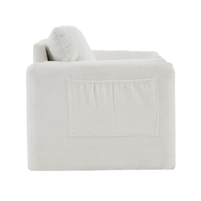 Fixed Modern Accent Chair Single Seater Plush Chenille Lounge Chair With High Resilience Cushion - Ivory White