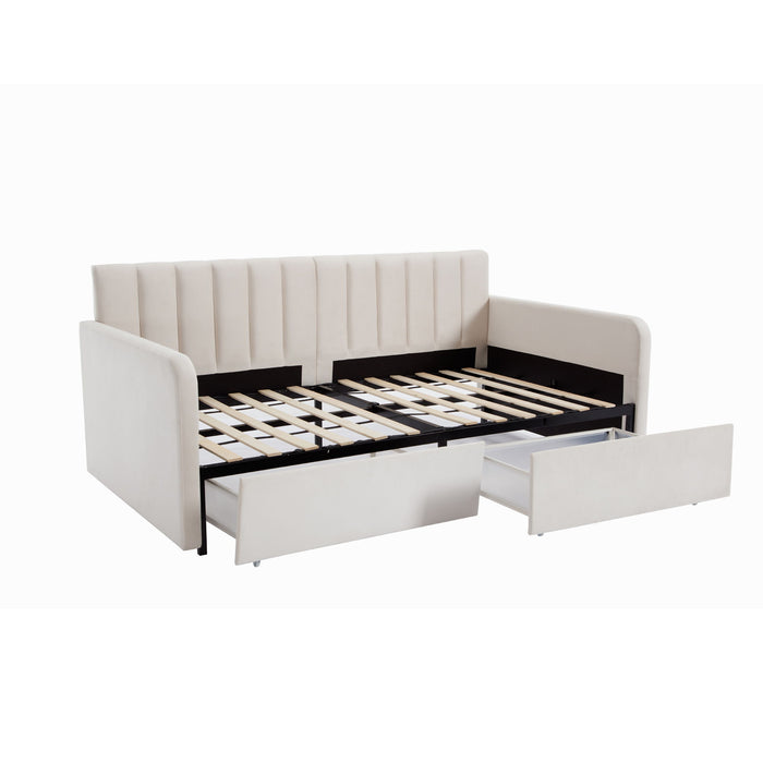Flora - Upholstered Daybed With 2 Drawers Ribbed Tufted Backrest in Lavish Modern Design
