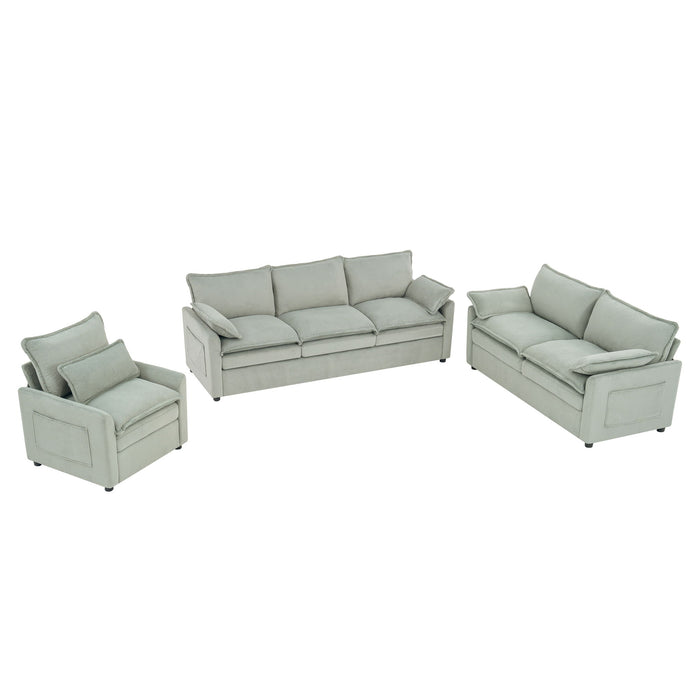 Modern Sofa Set With Double Layer Cushion And Side Storage Pockets