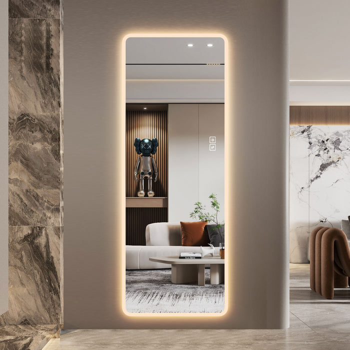 LED Full Length Mirror With Lights, Wall Mounted Full Body Mirror, Dimmable 3 Color Lighting, Anti Fog, Shatter Proof, Memory Function - Clear