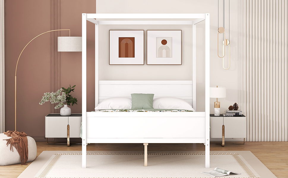 Canopy Platform Bed With Headboard And Footboard, Slat Support Leg