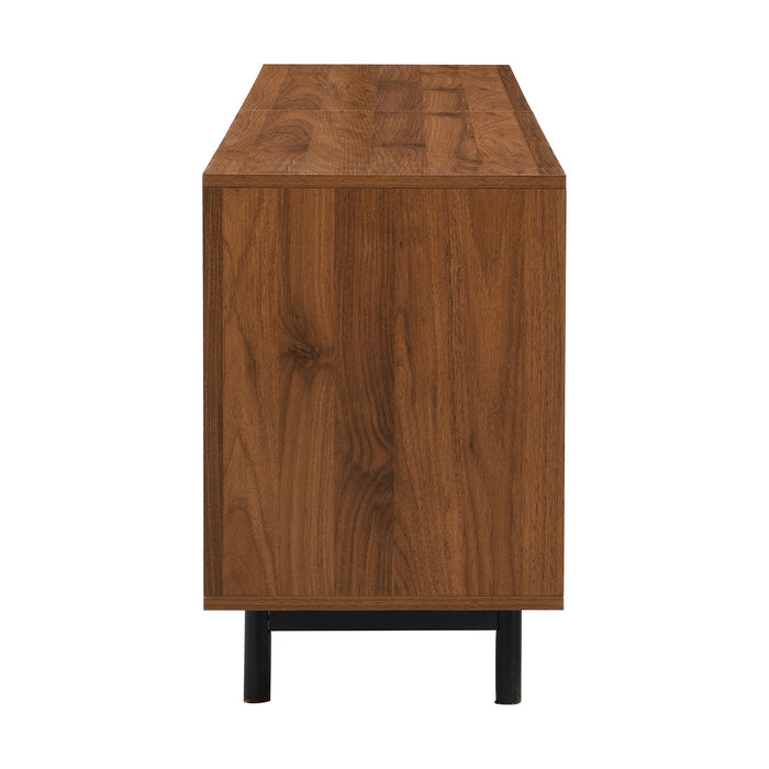 TV Stand, Entertainment Center With Slatted Doors, Cable Management, Soft Closing Hinges - Walnut