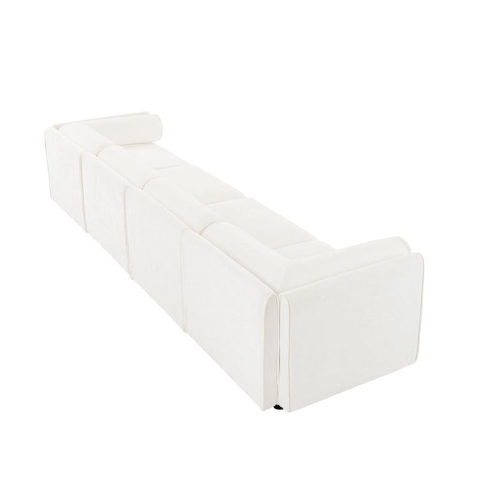 Stylish Chenille Sofa With Storage Seat And Cylindrical Backrest