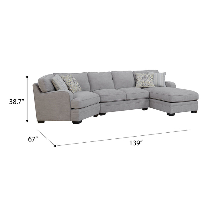Analiese - RSF Chaise Sectional With Track Arms, Welt Seaming, And Block Feet - Dove Gray