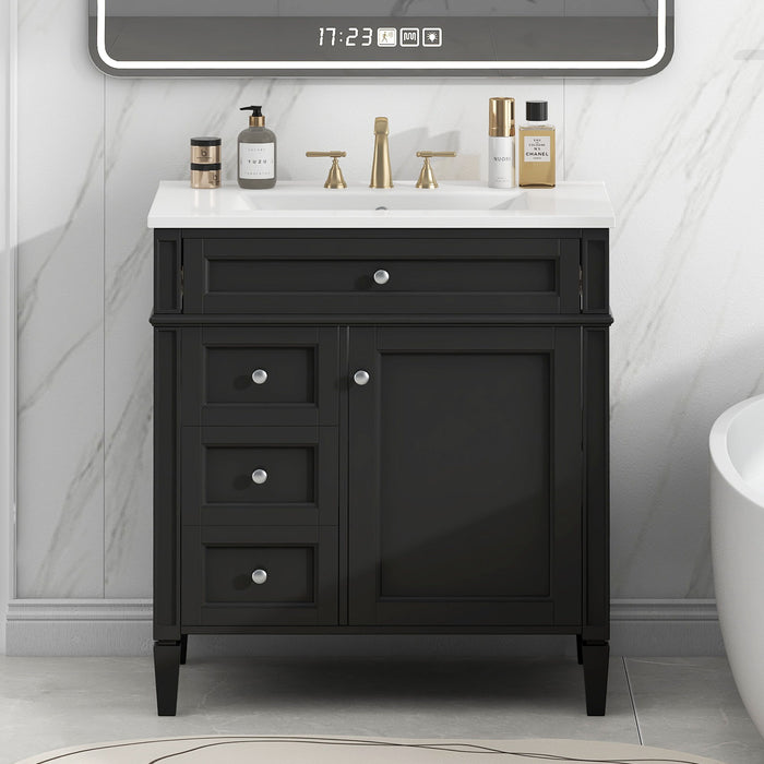 Bathroom Vanity With Top Sink, 3 Drawer Storage Cabinet, Rectangular Design - Black