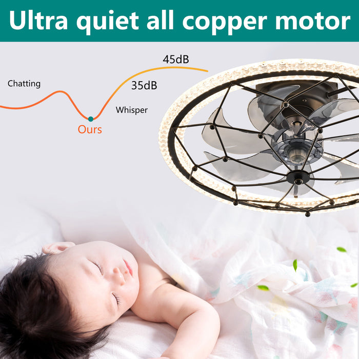 Ceiling Fan With Light And Remote Control, 6 Speeds, 3 Color Options - Matte Black
