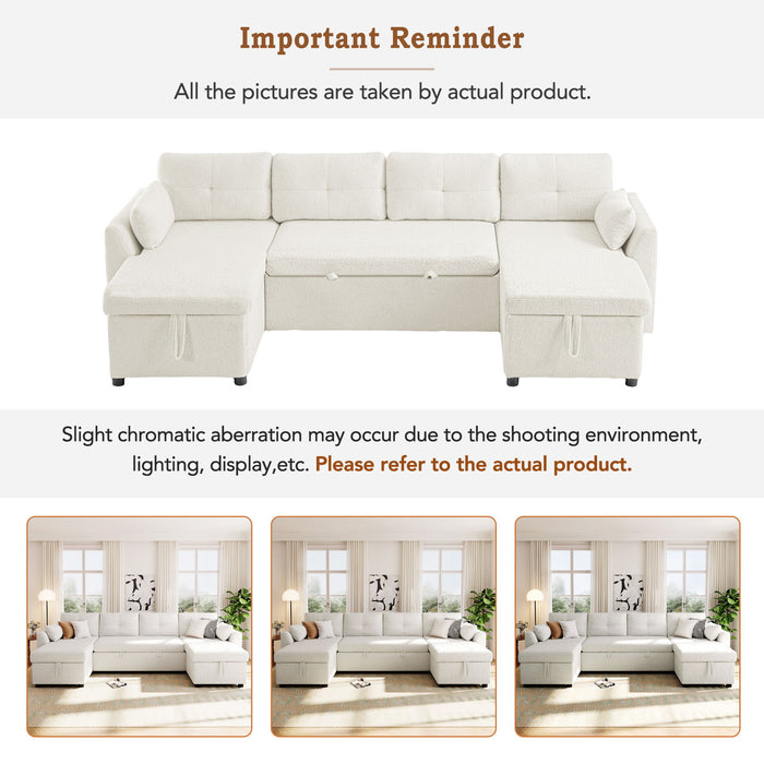 U-Shaped Sectional Sofa Bed With Storage And USB Ports