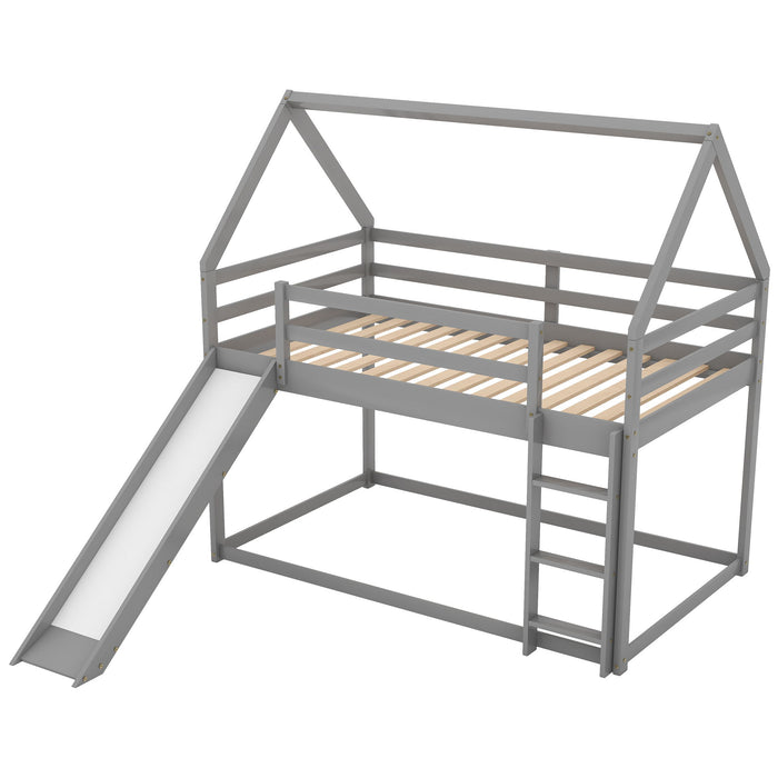 House Shape Bunk Bed With Slide And Ladder