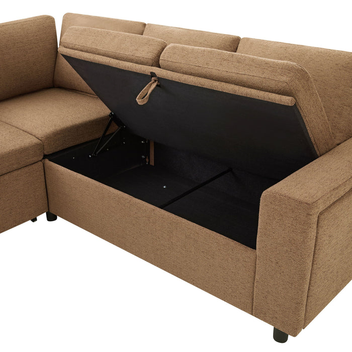 U - Shaped Convertible Sectional Sofa Bed With Storage, USB Charger & Cup Holders