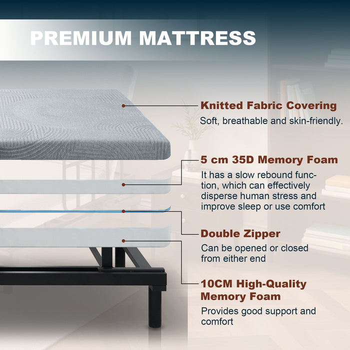 Electric Lift Bed For Seniors With Remote Control, Memory Foam Mattress, Safety Rails & Detachable Tray - Black / Gray